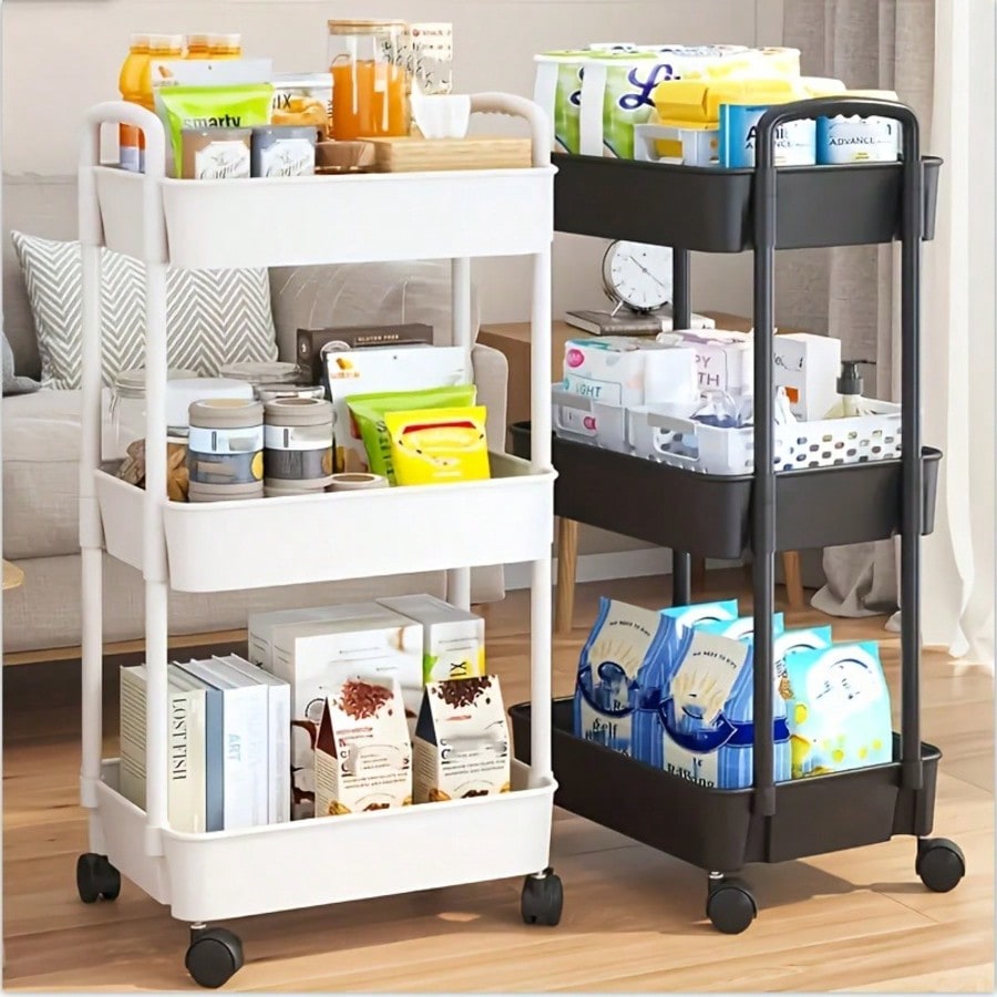 Office Supply Cart - 3-Tier Rolling Utility Cart with Removable